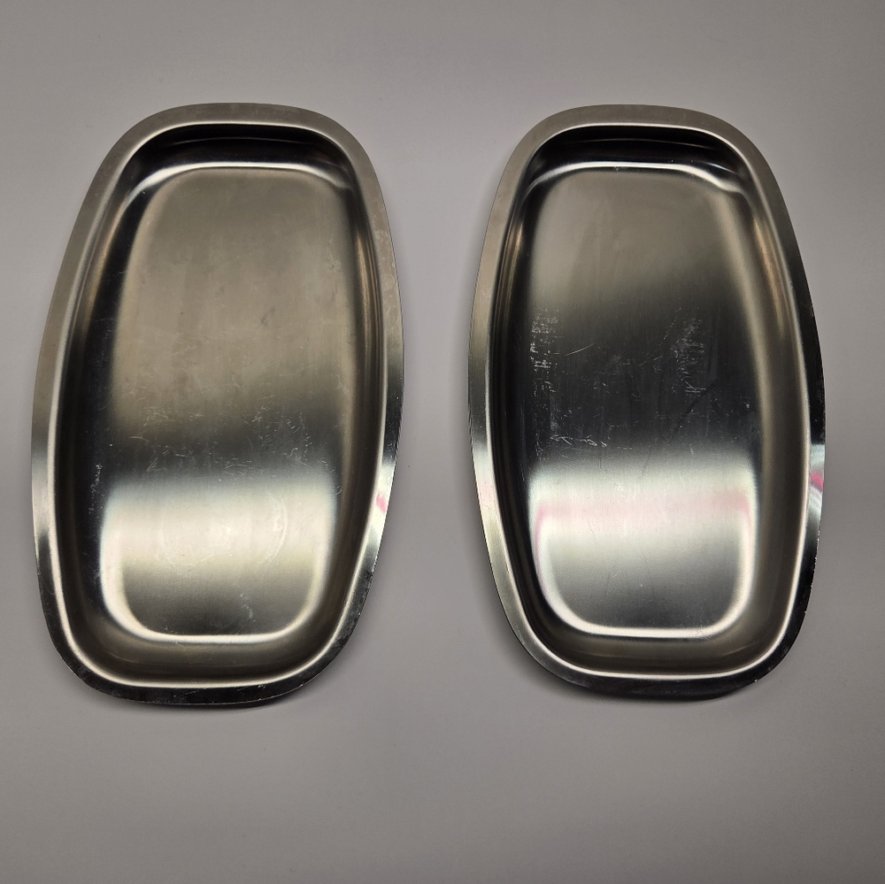 Mid Century Modern Stainless Steel Serving Trays (2) Made In Denmark Vintage